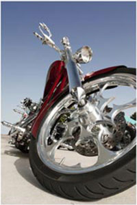 Red chopper with chrome wheels